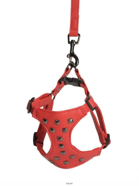 Picture of Camon Faux Leather Harness Leash With Studs 15X1200 Red M