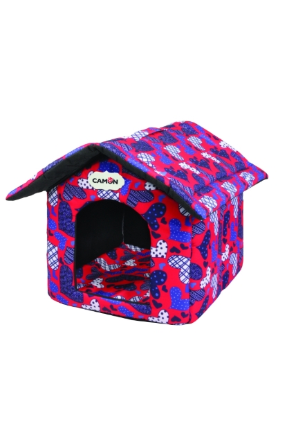 Picture of Camon Fabric Pet Den With Hearts Red 