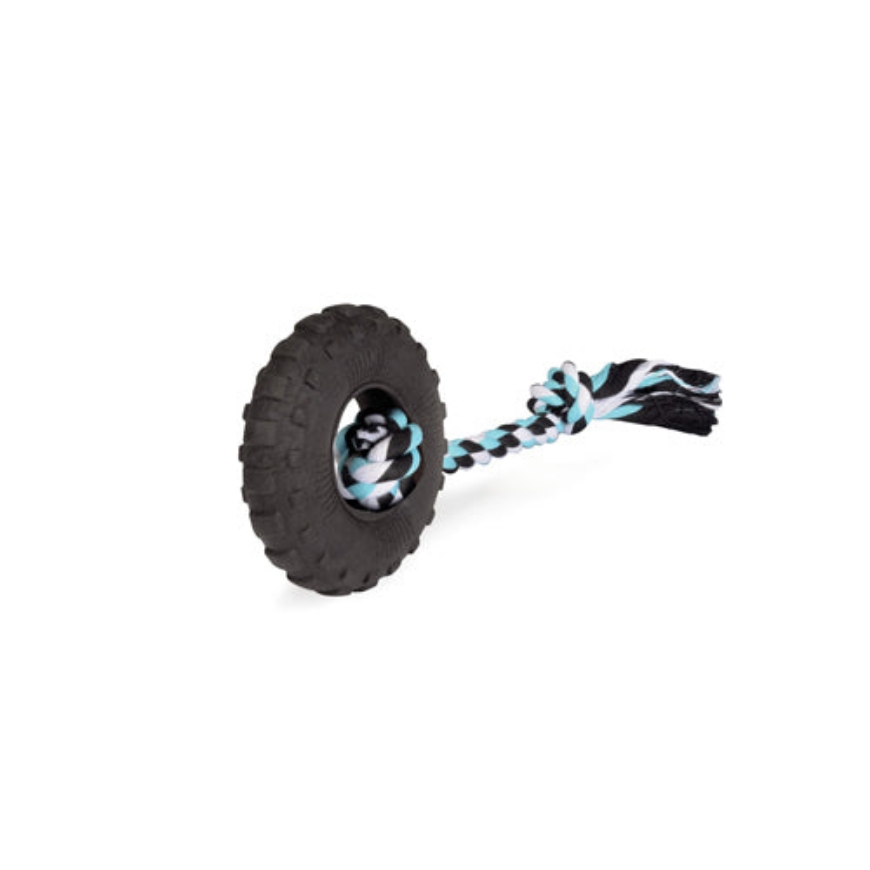 صورة Camon-Dog-Toy-Tpr-Foam-Tyre-With-Cotton-Rope-Sm-10Cm