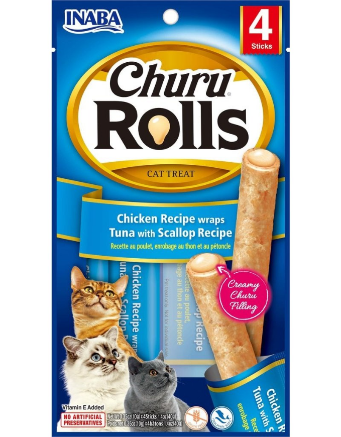 صورة Inaba Churu Chicken Rolls Tuna With Scallop 4X10G