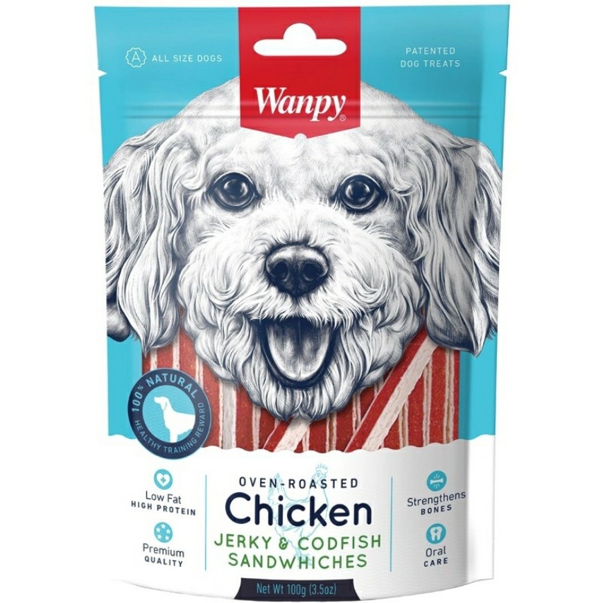 صورة Wanpy Chicken Jerky and Codfish for Dogs 100G