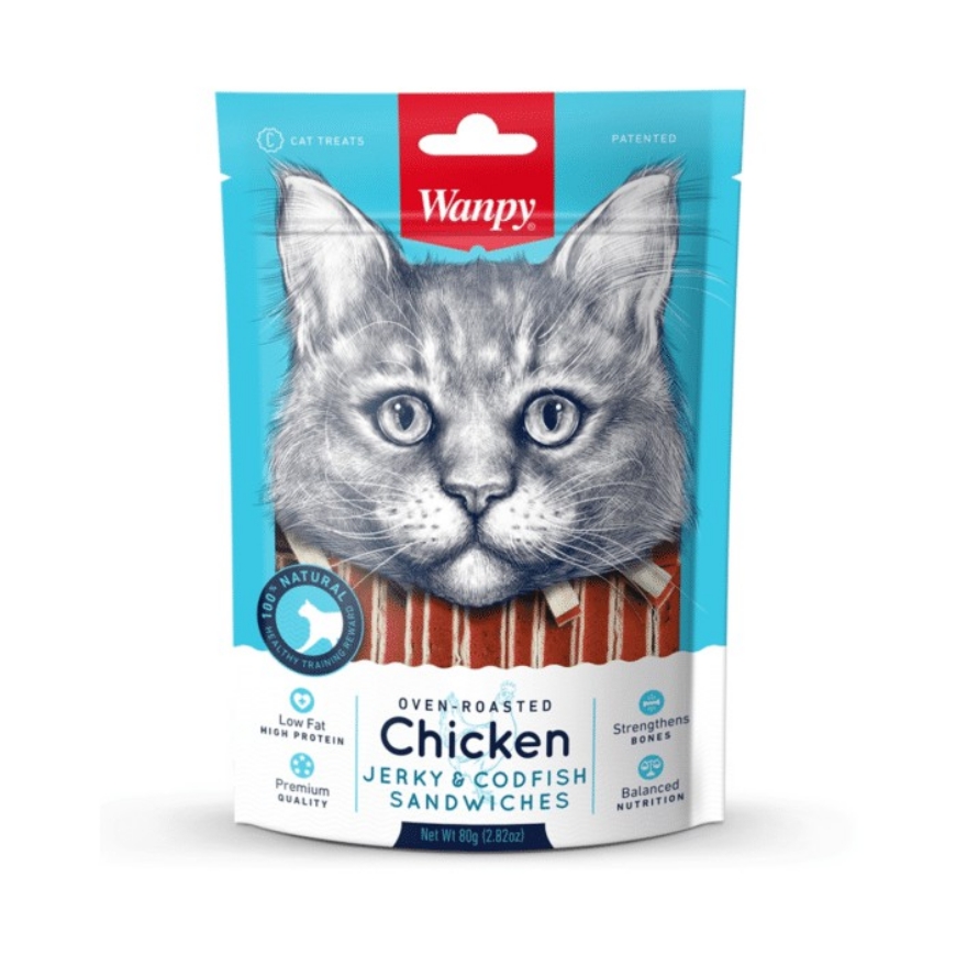صورة Wanpy Chicken Jerky Codfish Sandwich For Cats 80G