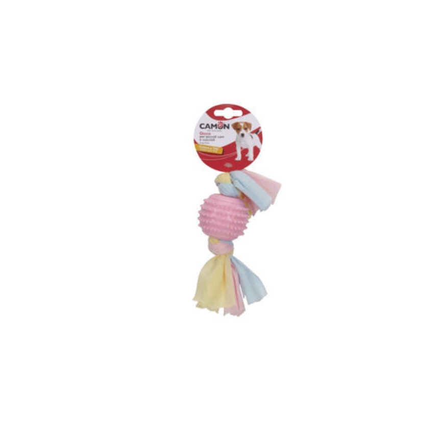 Picture of Camon Puppy Toy - Tpe Ball 60Mm With Cotton Ribbon 23Cm